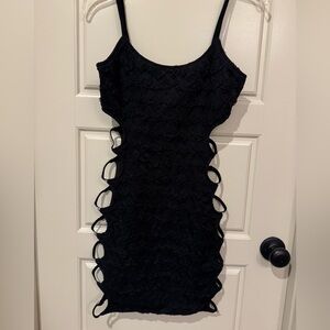 Fashion Nova Black Lace Rhinestone Cut-Out Dress size Medium
